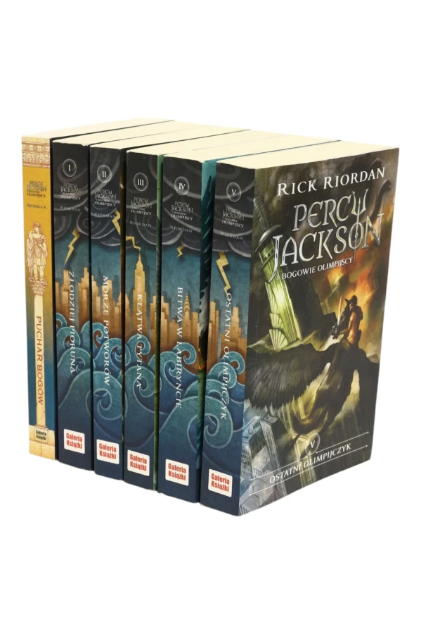 6x Riordan Percy Jackson i Bogowie Olimpijscy Tom 1,2,3,4,5 + Puchar Bogów