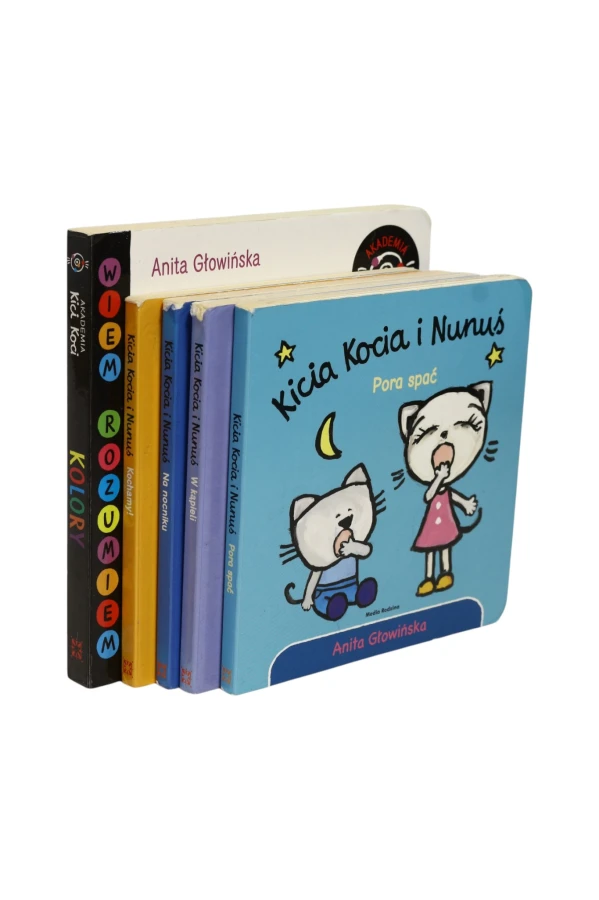 5x Głowińska Kicia Kocia i Nunuś: Pora spać/ W kąpieli/ Na nocniku/ Kochamy!/ Kolory