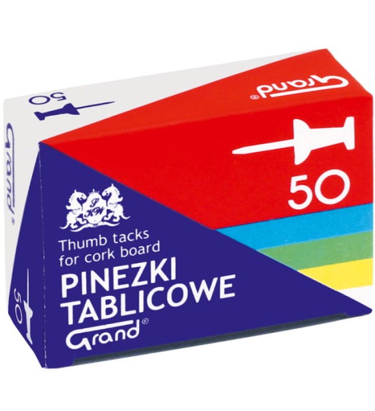 Pinezki tablicowe op-50szt. kolorowe GRAND